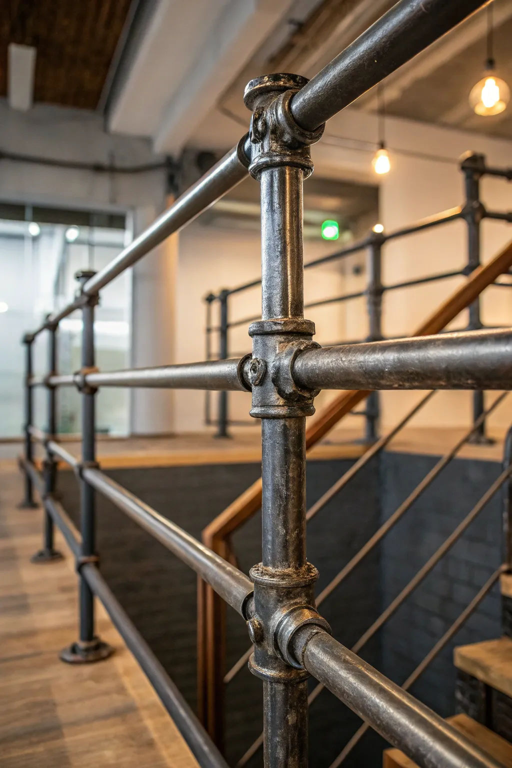 Elevate your loft with the rugged charm of industrial pipe railings—where urban design meets craftsmanship.