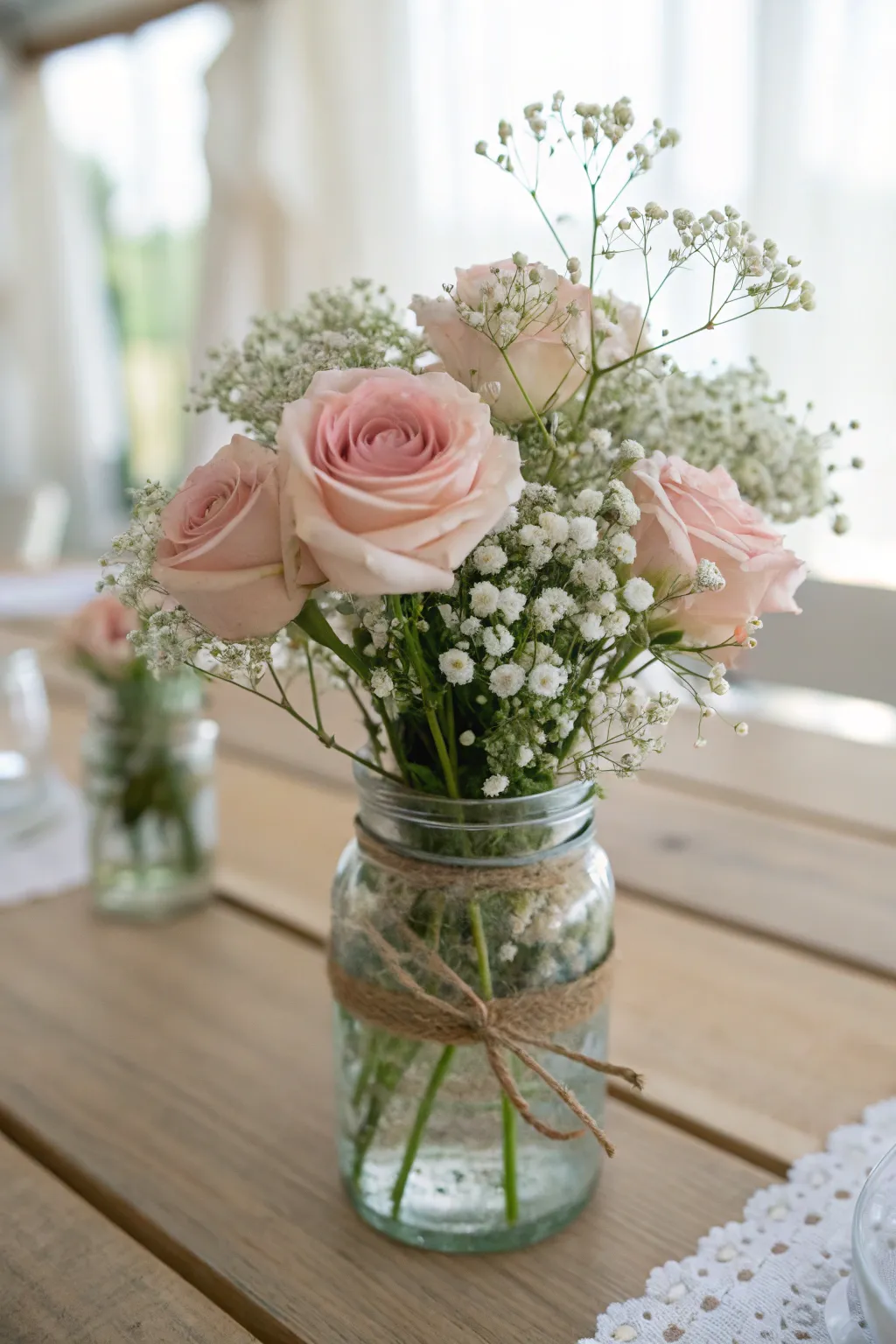 Blooming Beauties: Transform your table with this effortlessly chic mason jar floral arrangement.