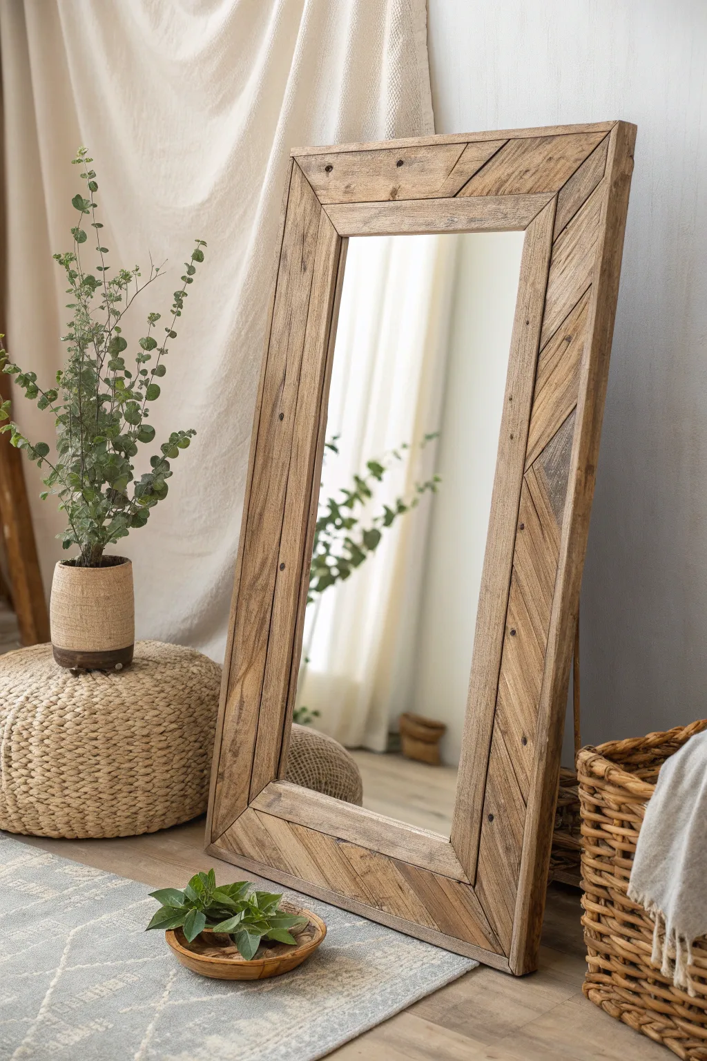 Transform your space with a DIY rustic wood mirror frame that embraces simplicity and natural beauty.