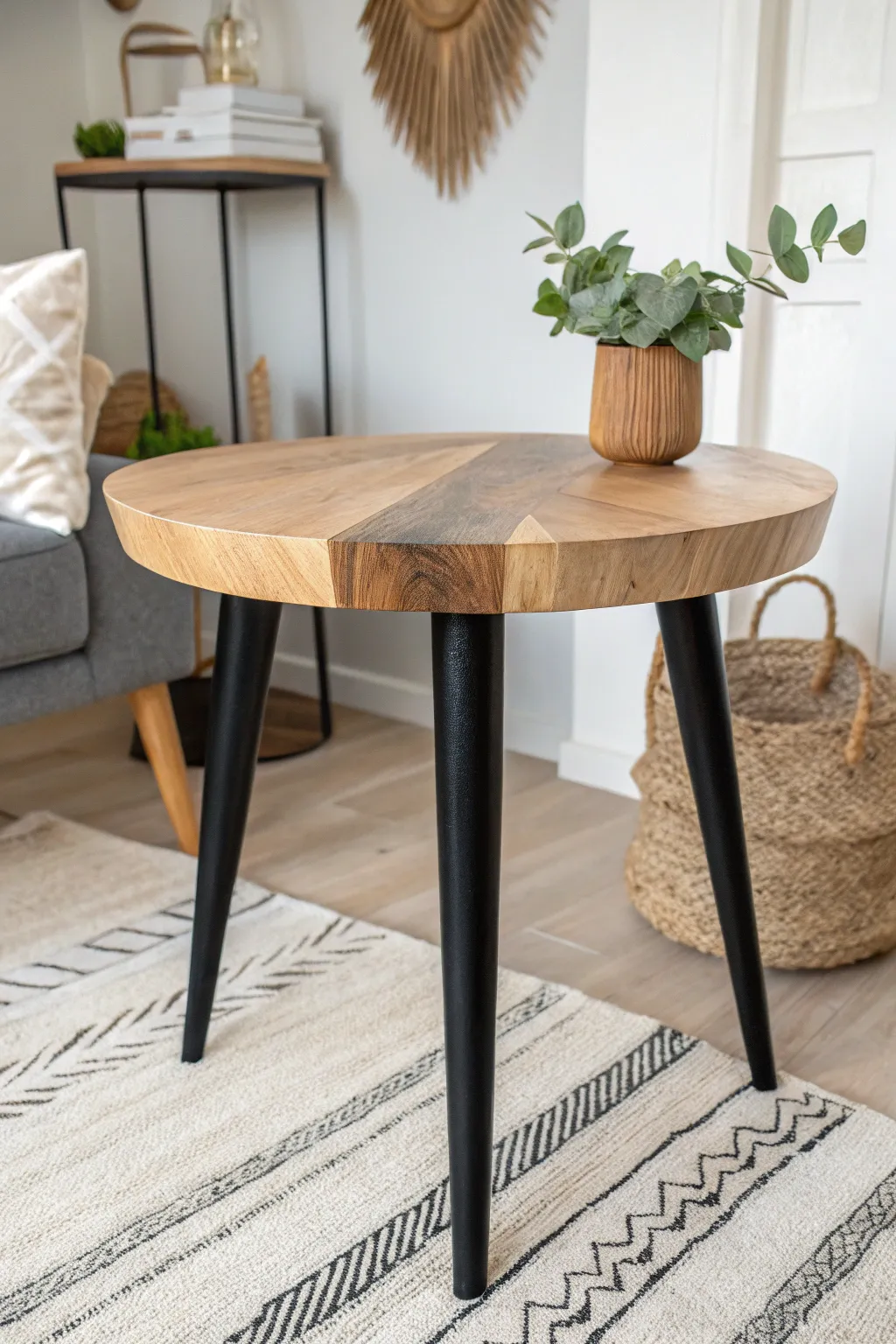 Elevate your space with this Two-Tone Wonder: where natural wood meets sleek black for the perfect minimalist statement.