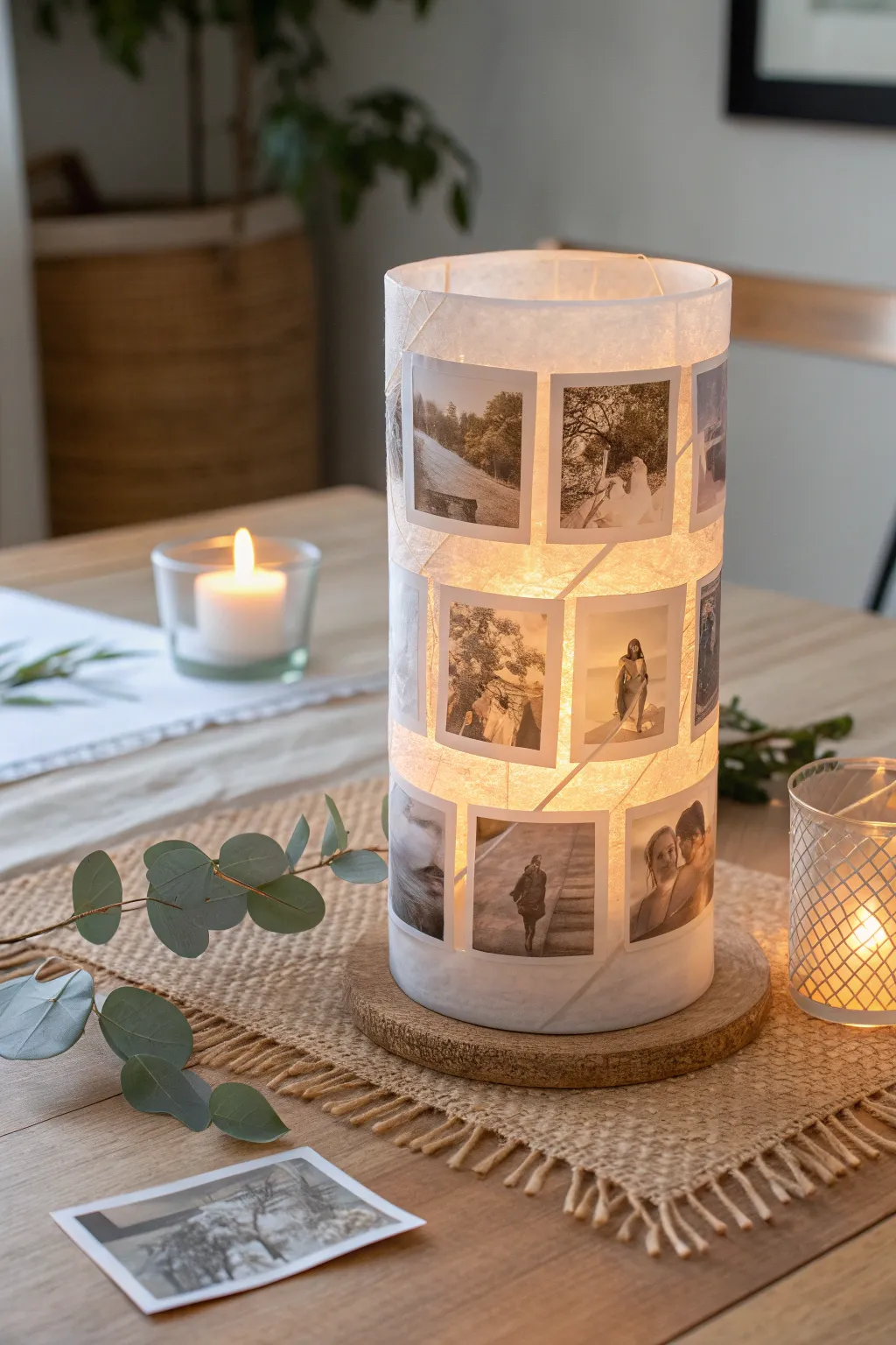 Illuminate your memories with a handcrafted photo luminary centerpiece, blending warm nostalgia with minimalist elegance.