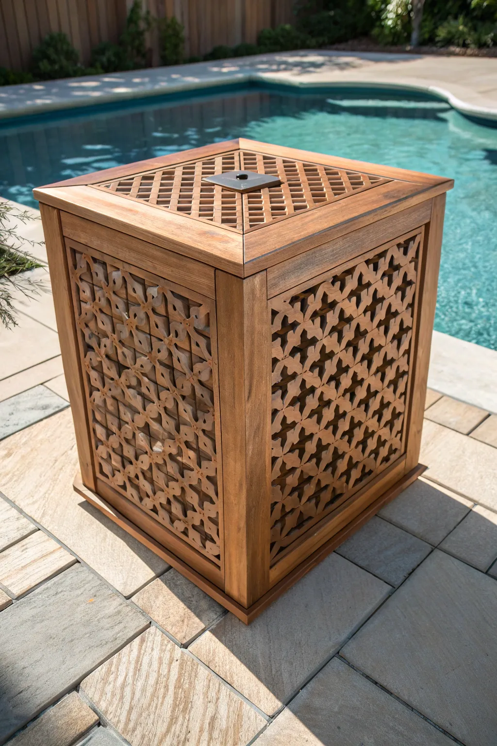 Elevate your poolside with a stylish lattice panel cover, where function meets elegance.