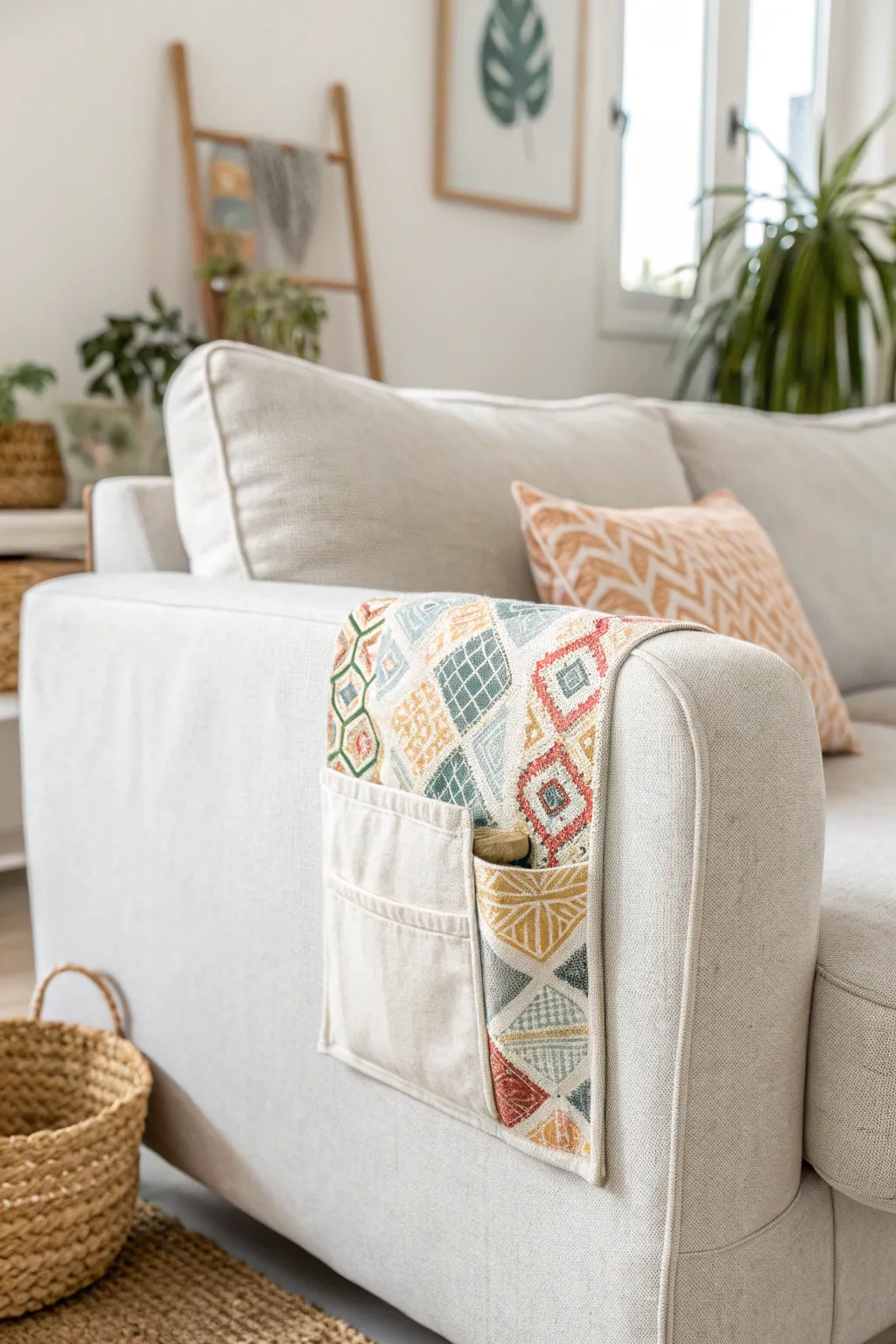 Transform your sofa arm with these chic DIY fabric pockets, adding a splash of style and functionality to your living space.
