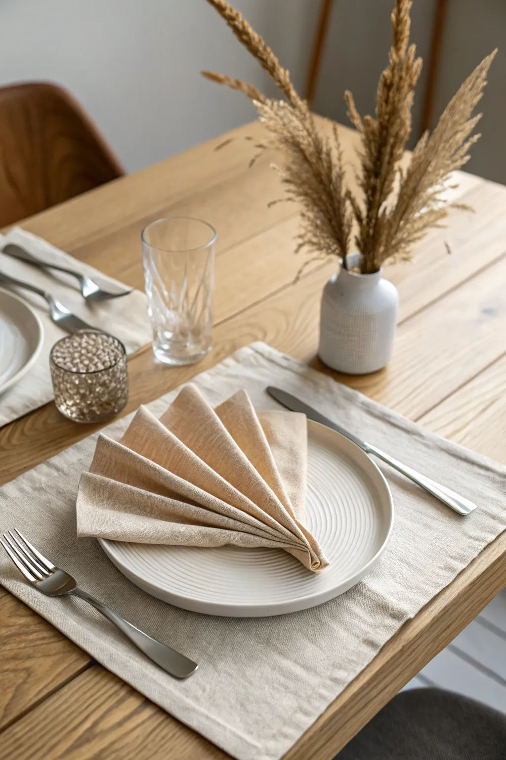 Elevate your table setting with the elegance of a fan-folded napkin. Simplicity meets sophistication!