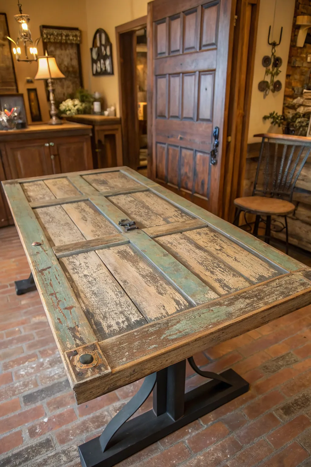 Transform history into a statement piece with this stunning vintage door tabletop.