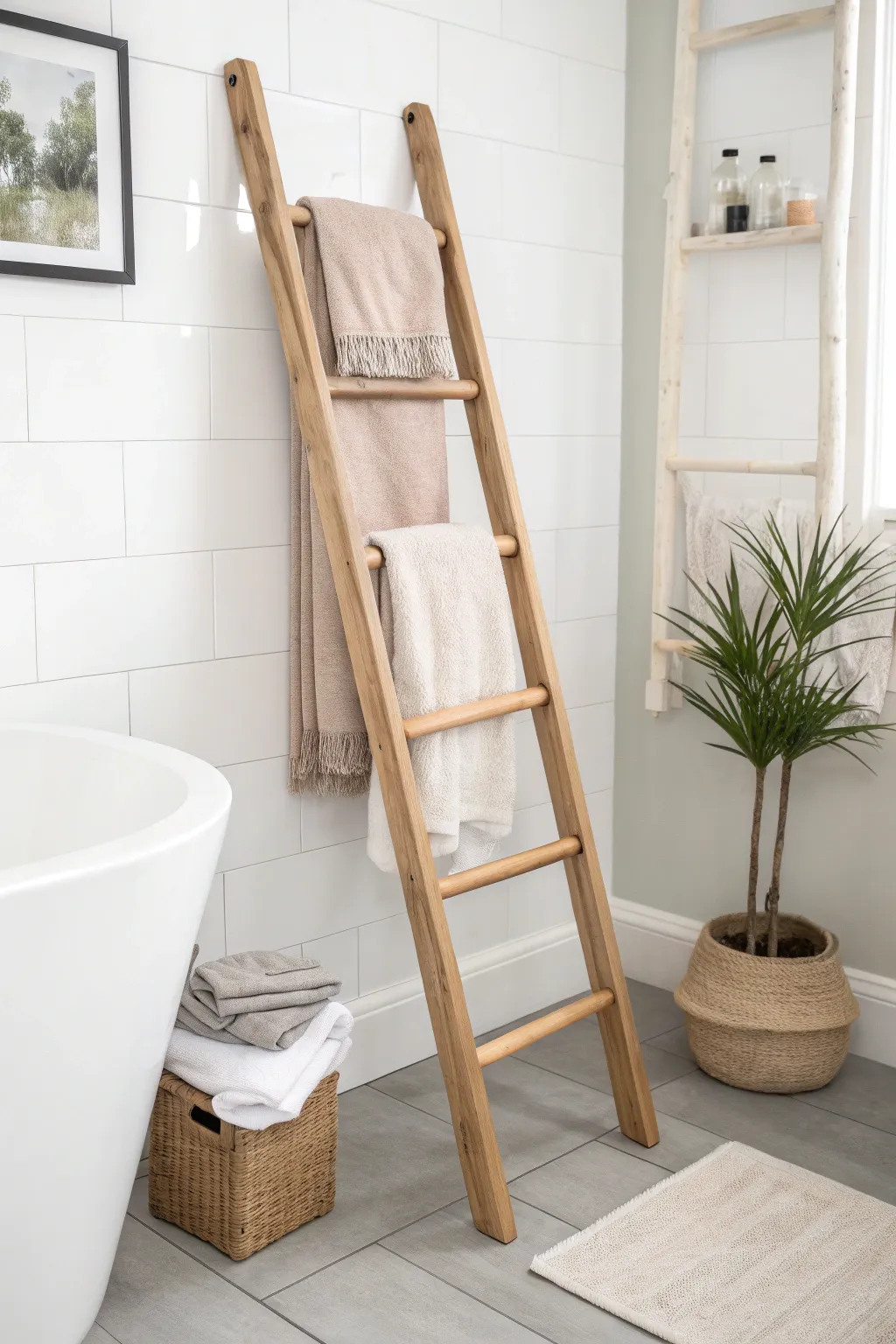 Add a touch of rustic elegance to your small bathroom with this DIY ladder towel rack!