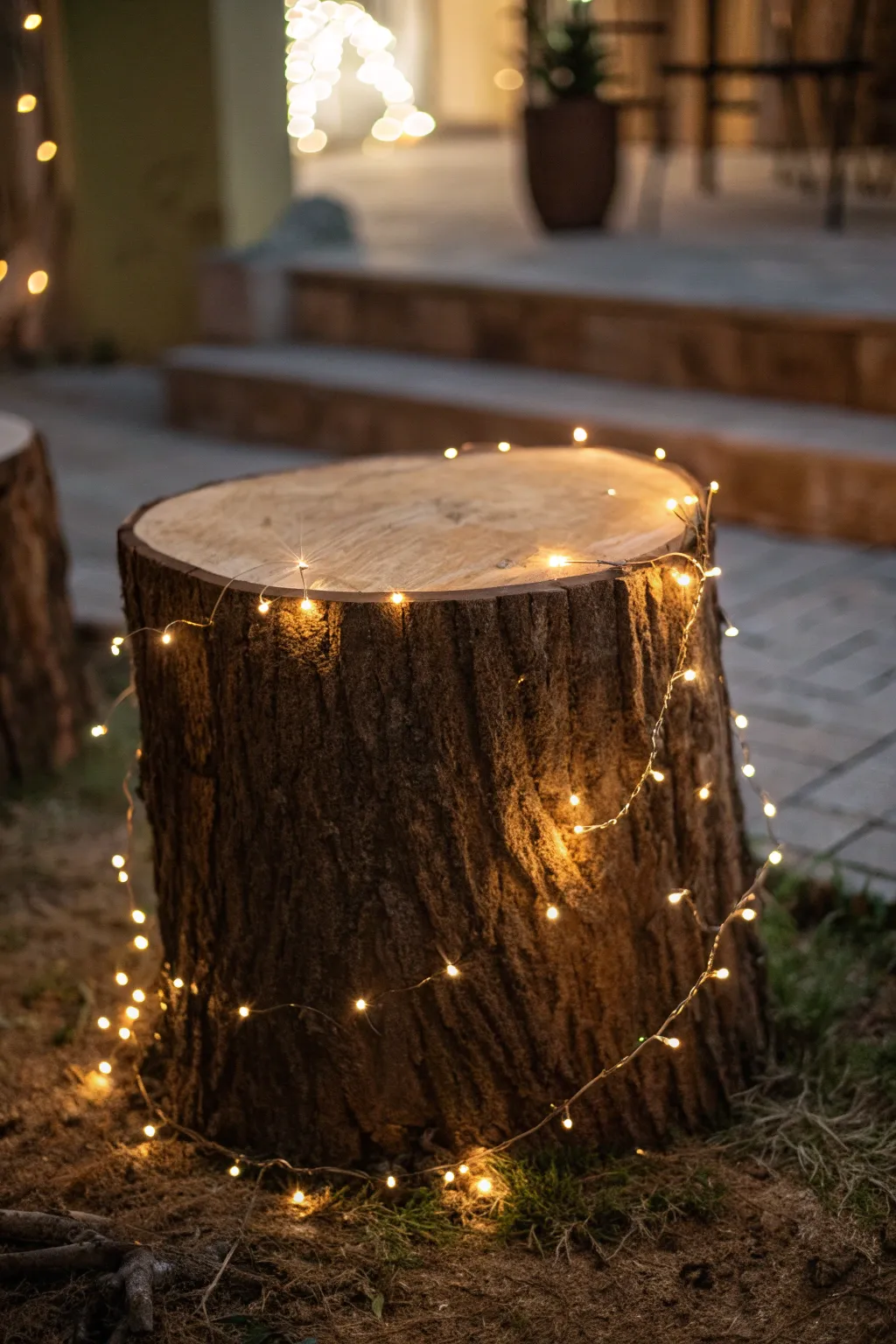 Illuminate your evenings with the enchanting glow of DIY tree stump fairy lights.