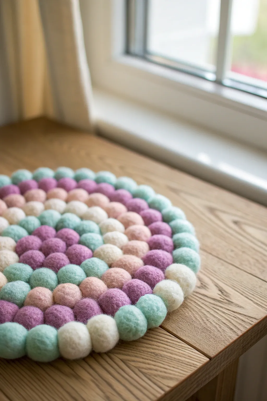 Add a pop of color and texture to your home with this DIY felt ball trivet, perfect for a cozy morning coffee ritual.