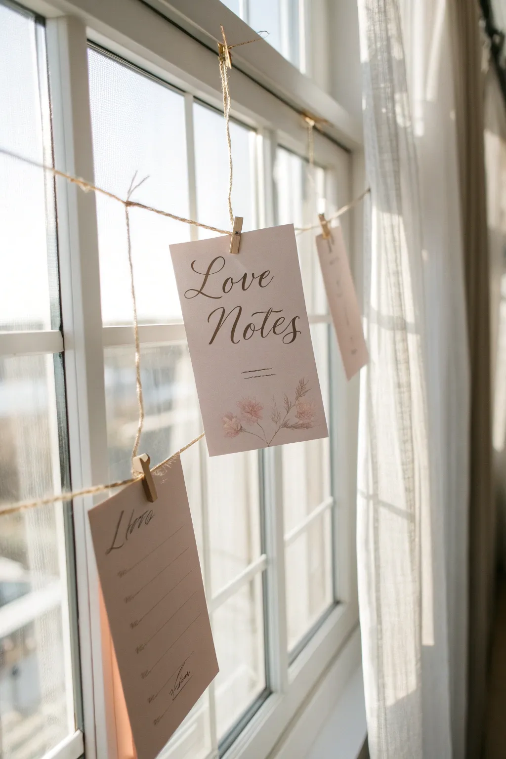 Capture hearts with a simple, elegant touch: hanging love notes to brighten your window space.