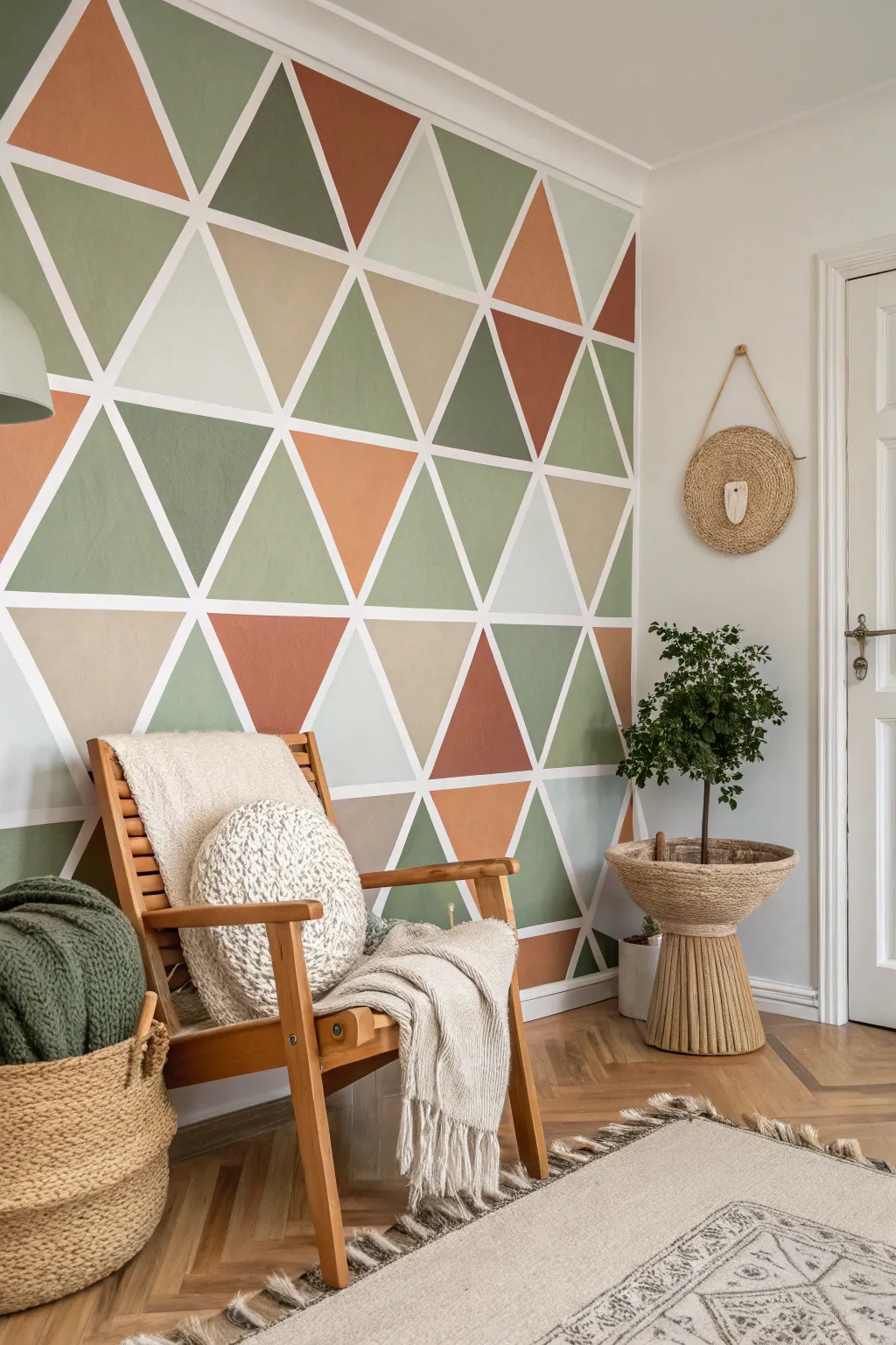 Transform your space with a chic geometric accent wall—where simplicity meets artistry.
