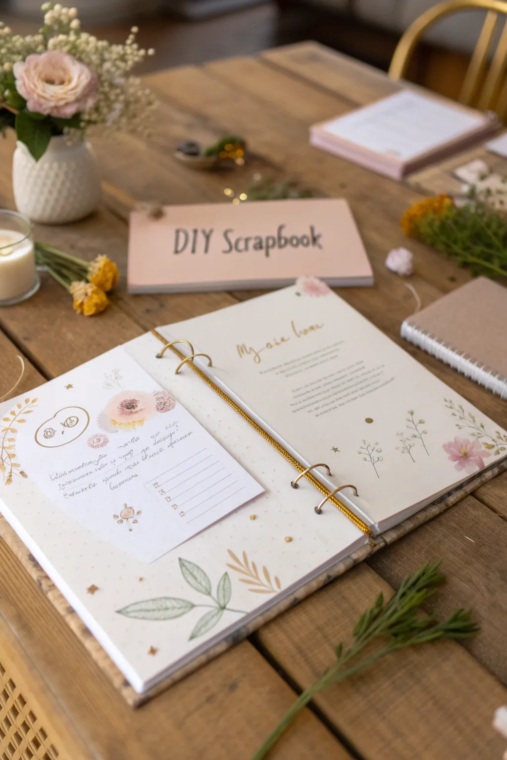Craft memories with love: a minimalist scrapbook for a timeless wedding gift.