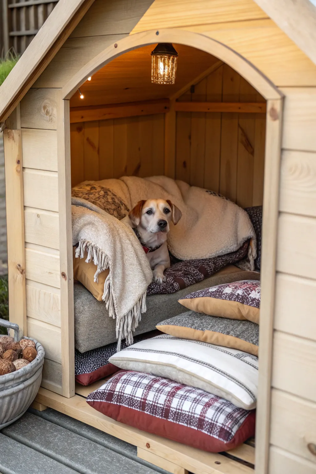 Plush bedding creates a cozy retreat for your canine companion.