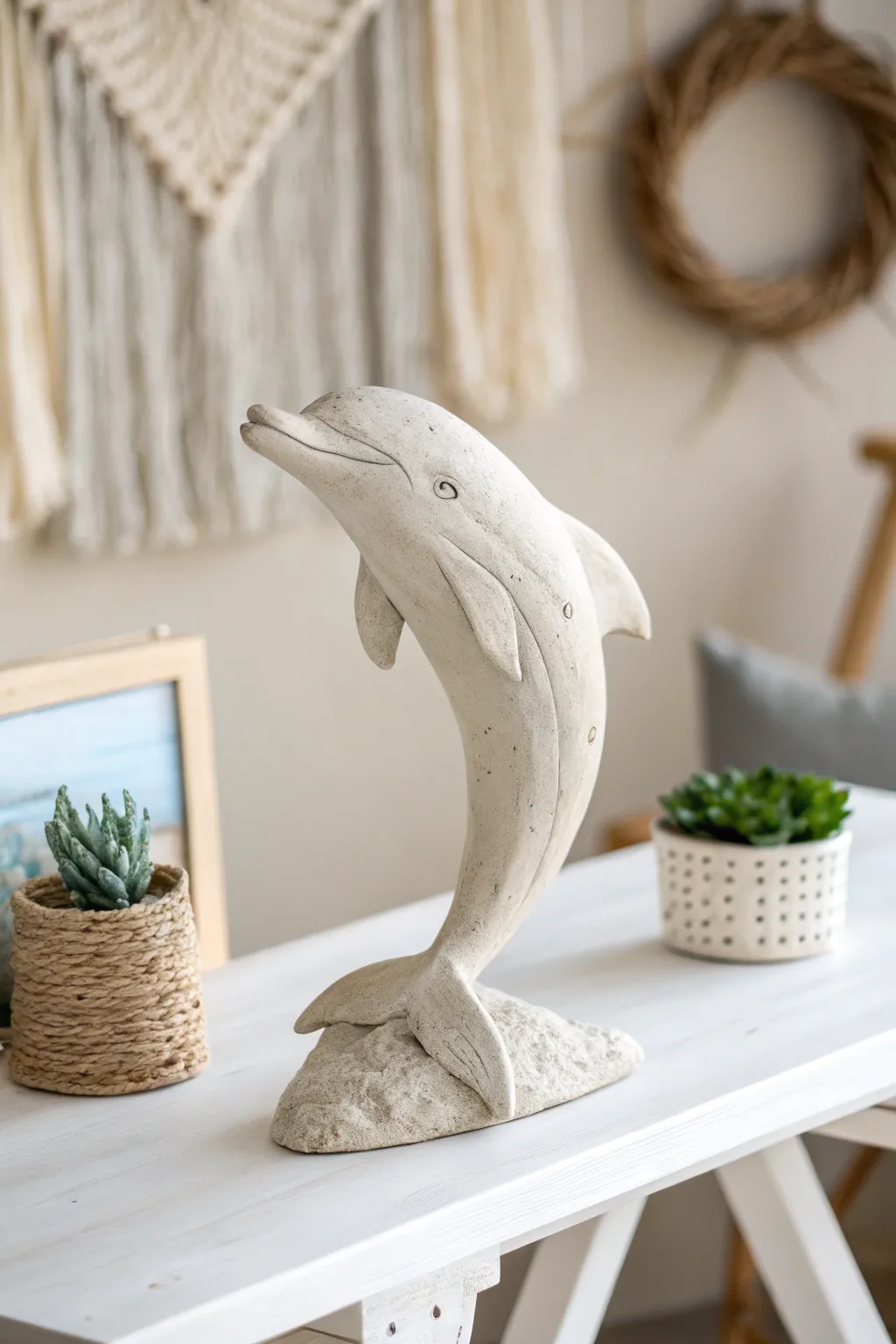 Dive into creativity with this stunning 3D dolphin sculpture, a perfect blend of minimalist design and bohemian charm.