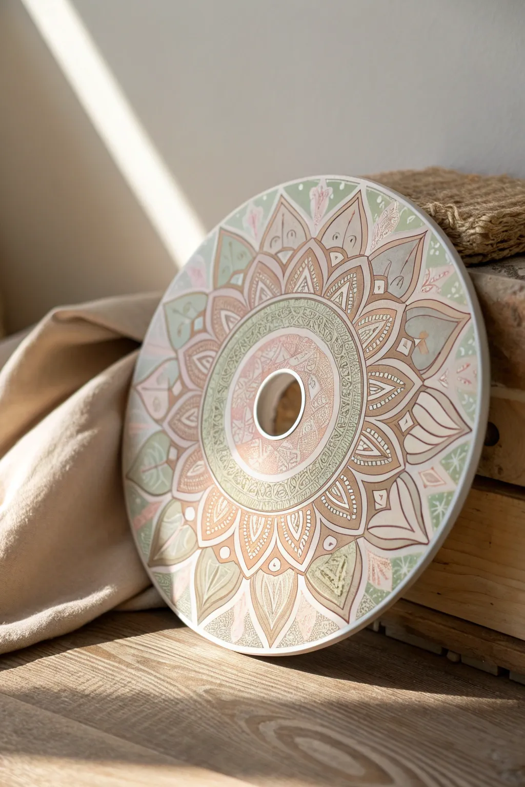 Transform your space with the meditative beauty of an abstract mandala-painted DVD, where craftsmanship meets calm elegance.