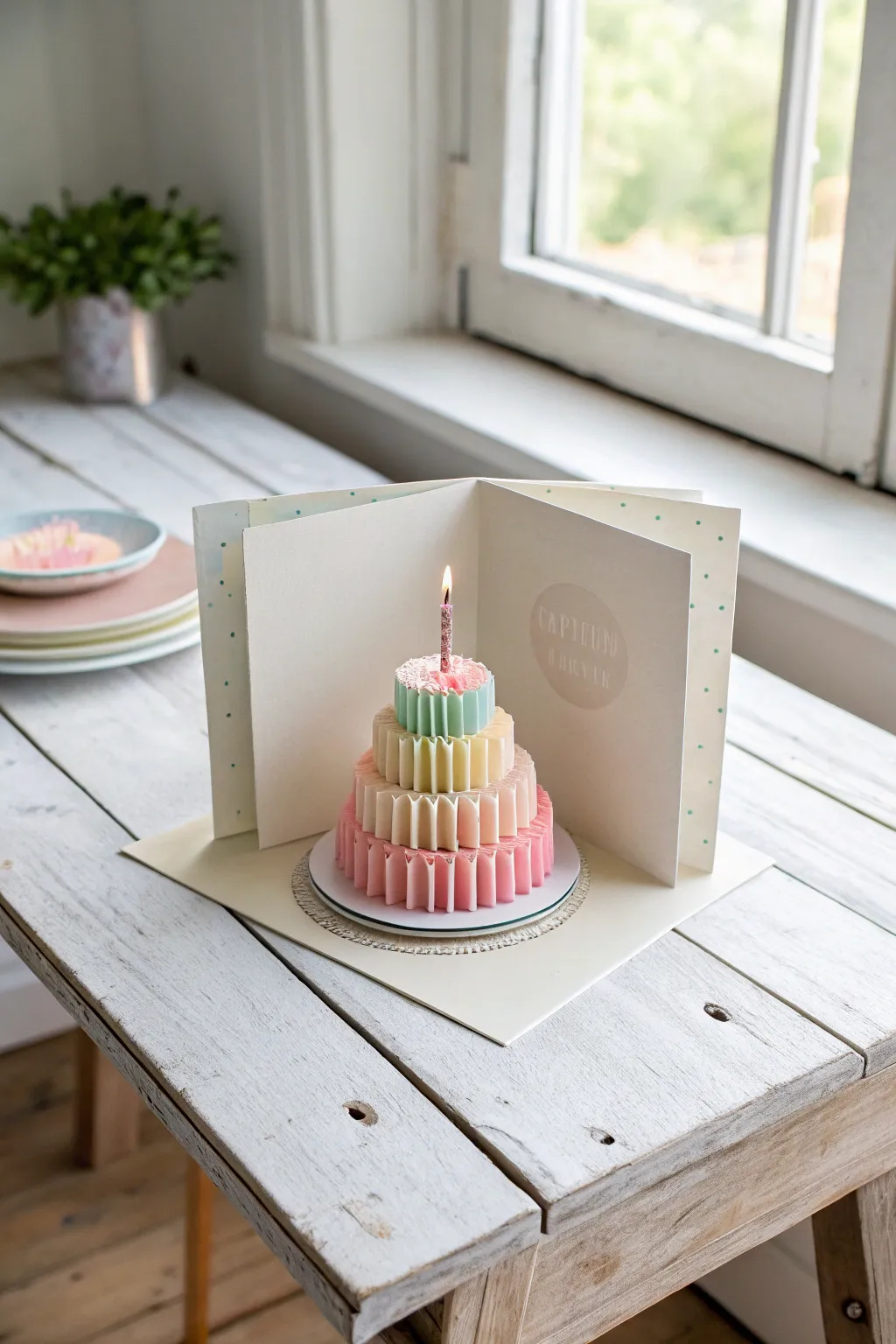 Surprise and delight with minimalist elegance: a pop-up birthday cake card crafted with love.
