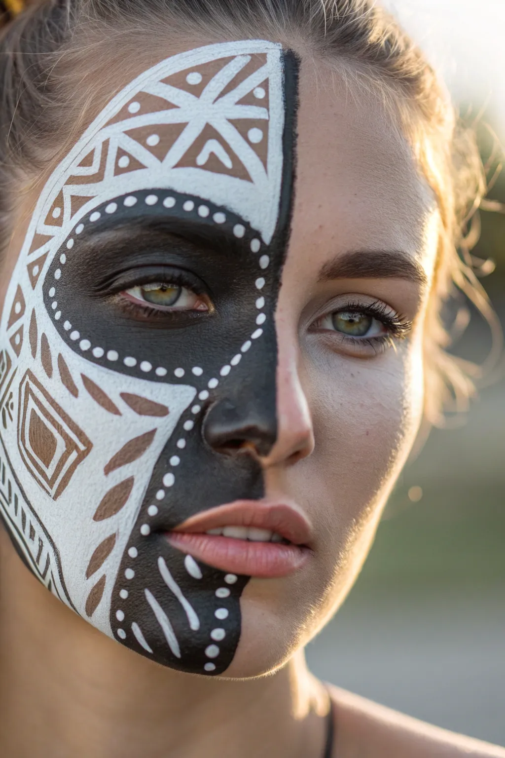 Embrace the art of simplicity with a striking half-face illusion in black and white.