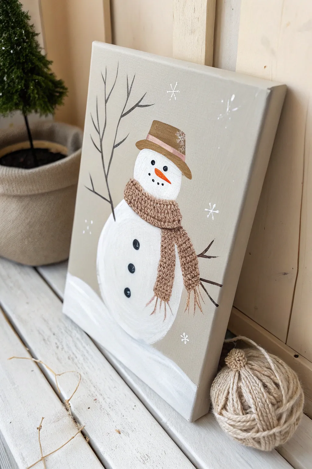 Embrace the season with a touch of whimsy and minimalist charm. This snowman canvas is the perfect blend of Scandinavian simplicity and boho beauty.