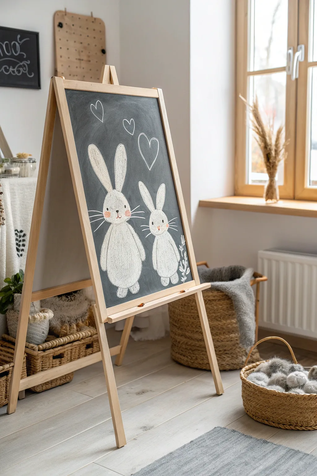 Chalk your way into Easter with these charming bunny silhouettes, adding a touch of whimsy to your minimalist decor.