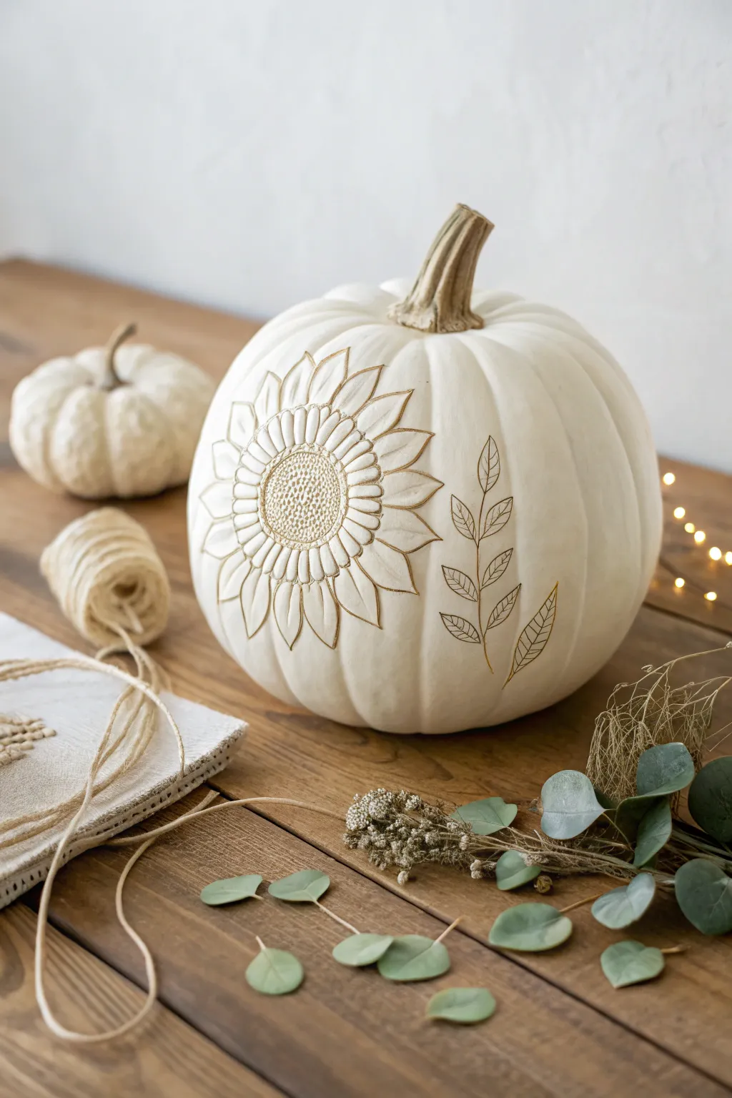 Embrace the beauty of fall with a sunflower-carved pumpkin, the perfect blend of minimalist charm and boho elegance.