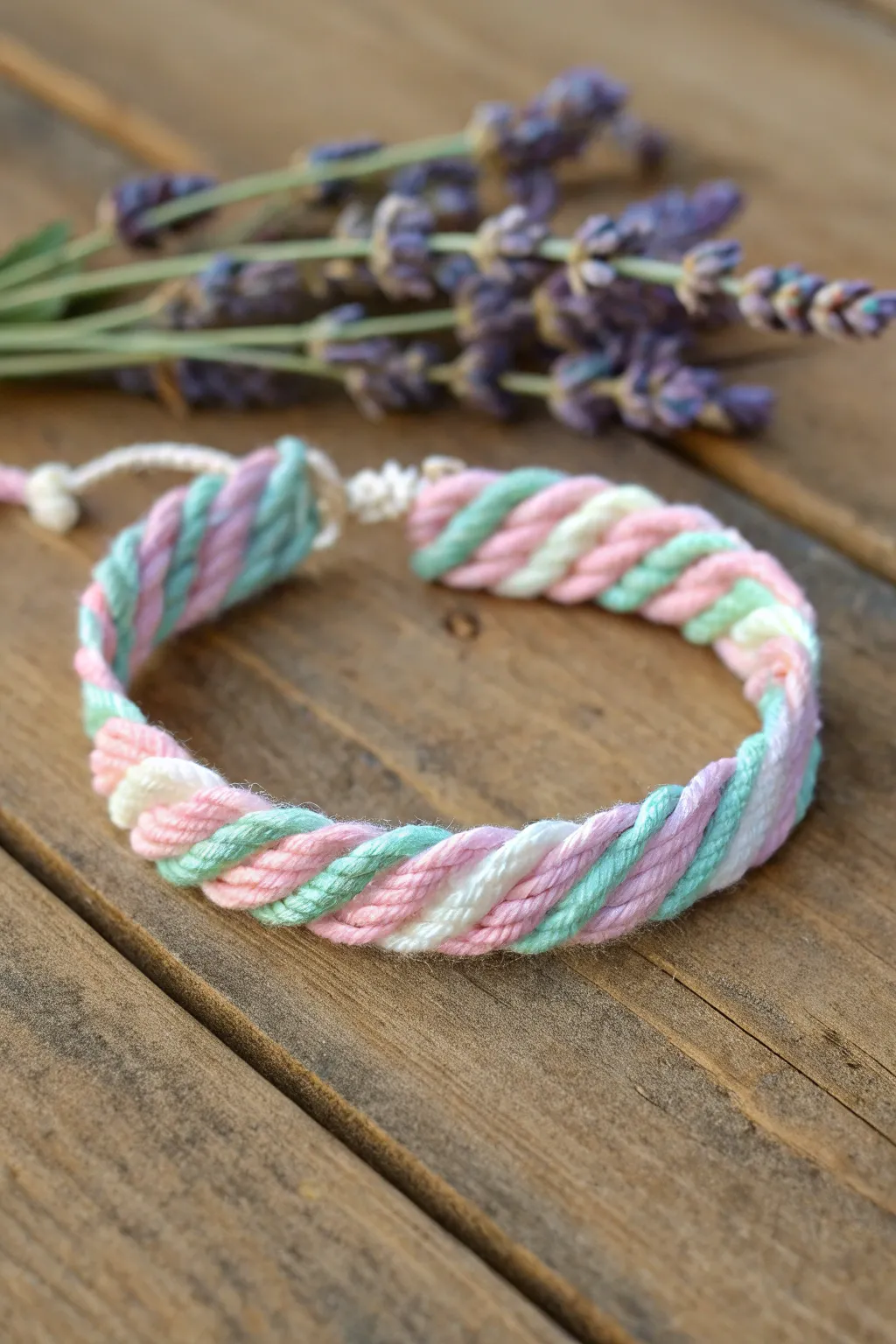 Crafted with love: Discover the soothing simplicity of the Candy Stripe friendship bracelet.