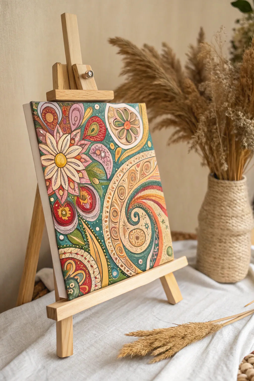 Embrace the vibrant spirit of the '60s with intricate, colorful patterns that add a touch of boho charm to minimalist decor.