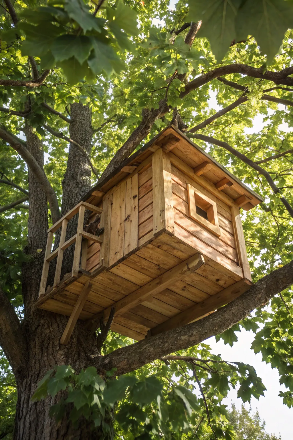Discover the charm of simplicity with a handcrafted square tree house, where nature meets craftsmanship.