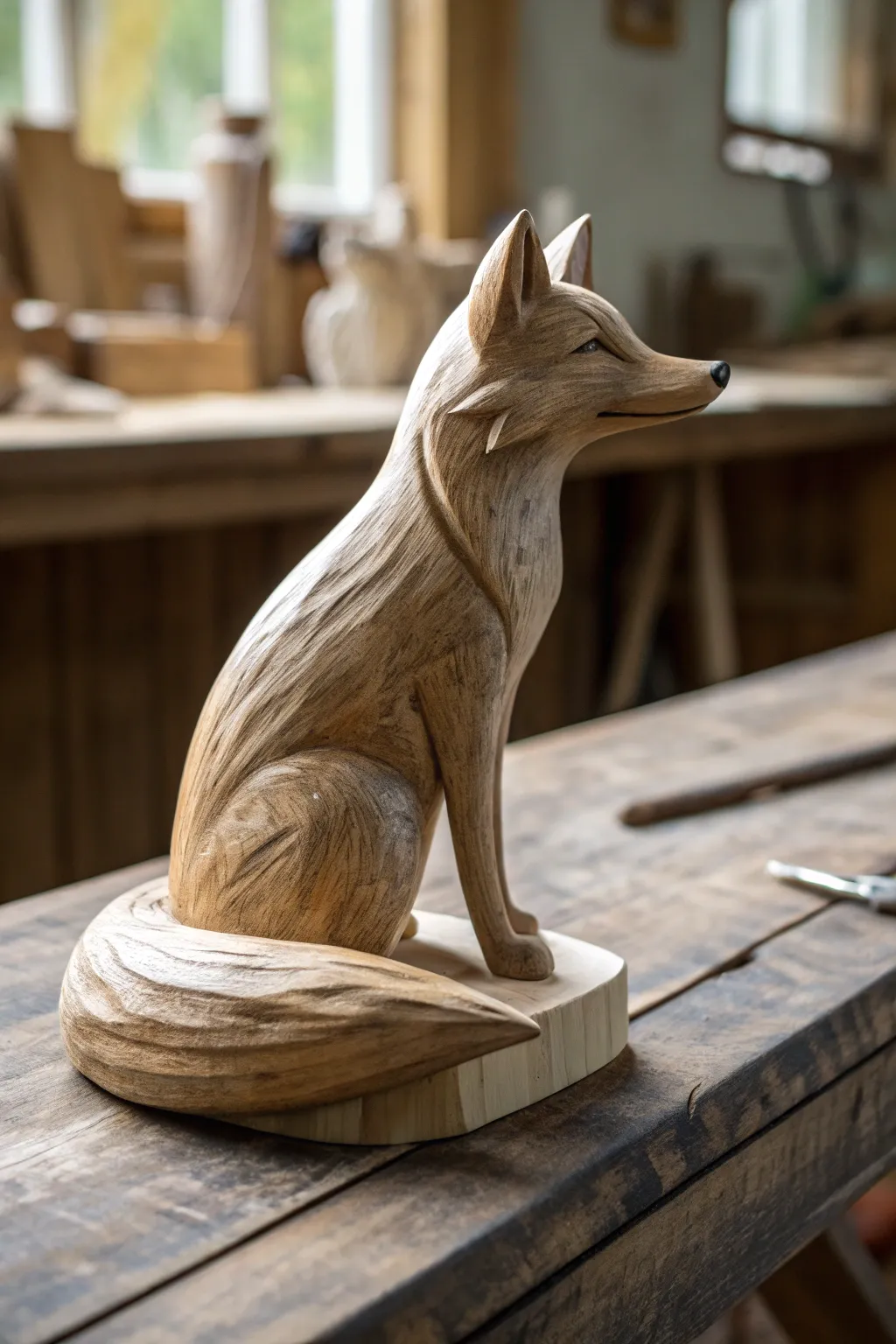 Bring the charm of the forest to your desk with this hand-carved wooden fox.