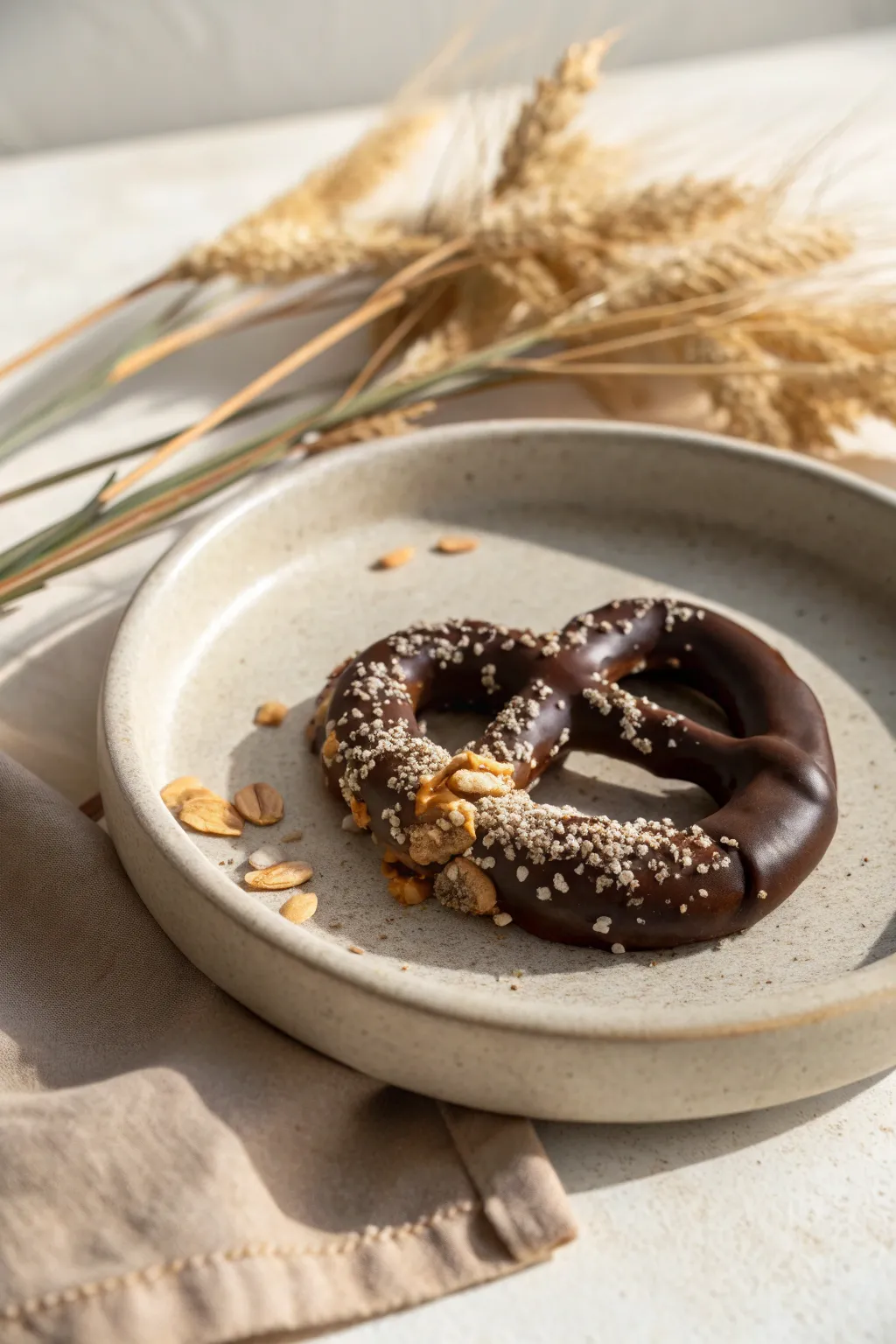Indulge in the perfect balance of sweet and salty with these handcrafted chocolate-dipped pretzels.