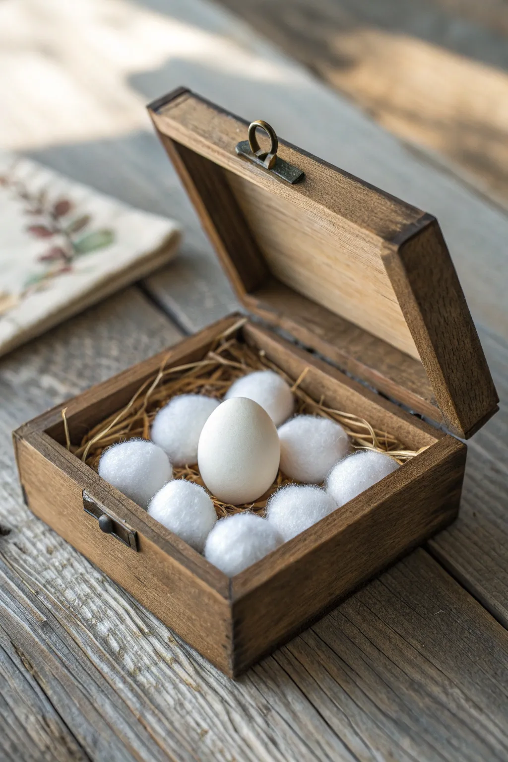 Craft your egg's perfect cushioned nest with the timeless elegance of cotton balls.
