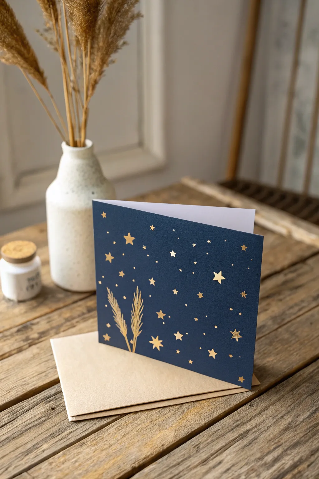 Capture the magic of 'Starry Nights' with this enchanting Eid card design.