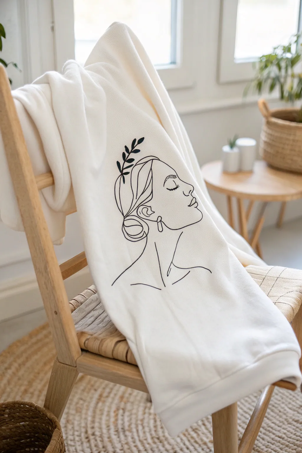 Embrace understated elegance with minimalist line art on your wardrobe staple.