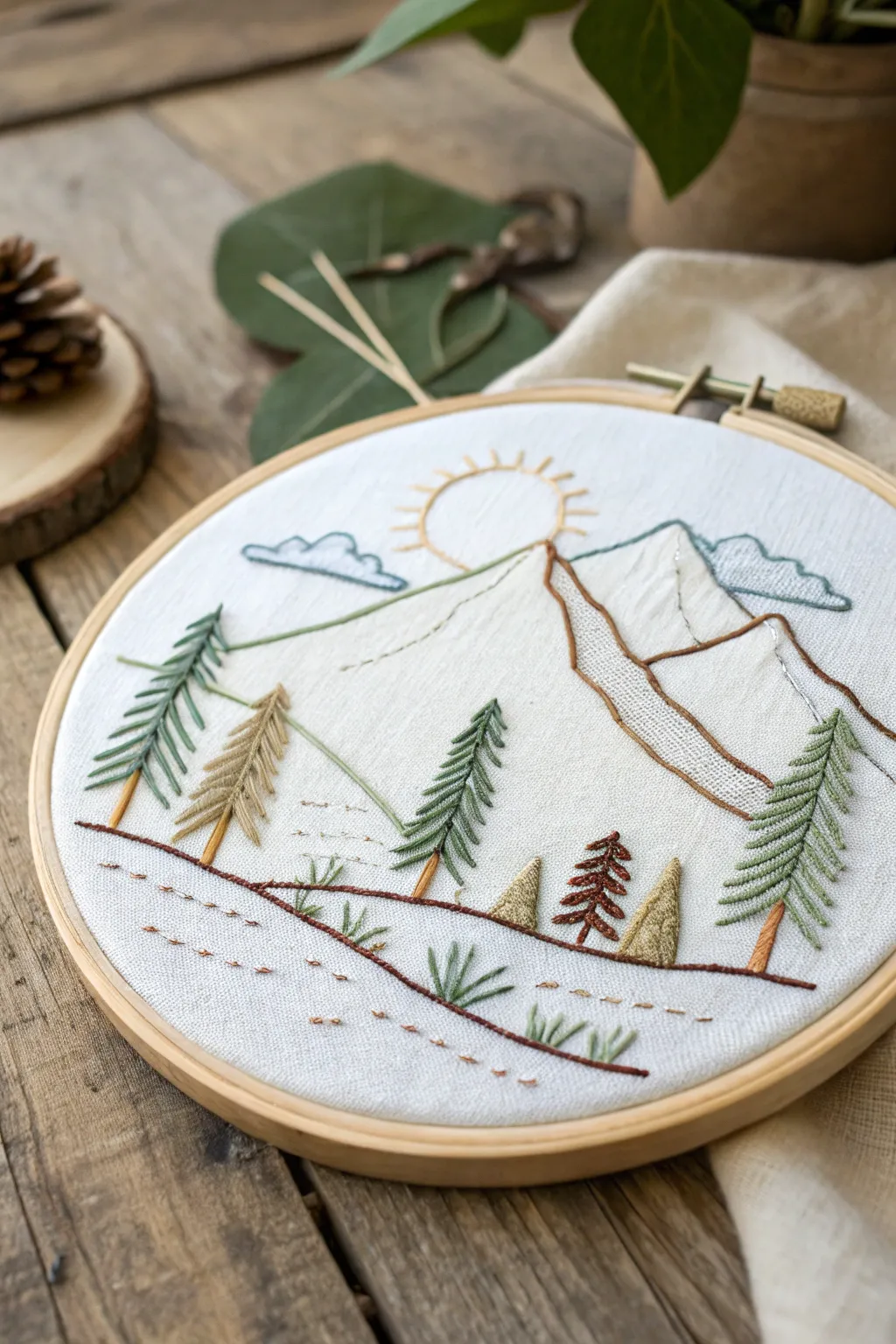 Escape into nature with elegant, hand-stitched landscapes. 🌿✨ #EmbroideryArt #ScandiBoho