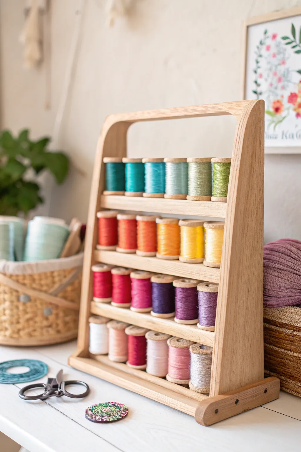 Transform your old spice rack into a chic thread organizer with a minimalist touch! 🌿✨ #DIYDecor #EmbroideryLovers