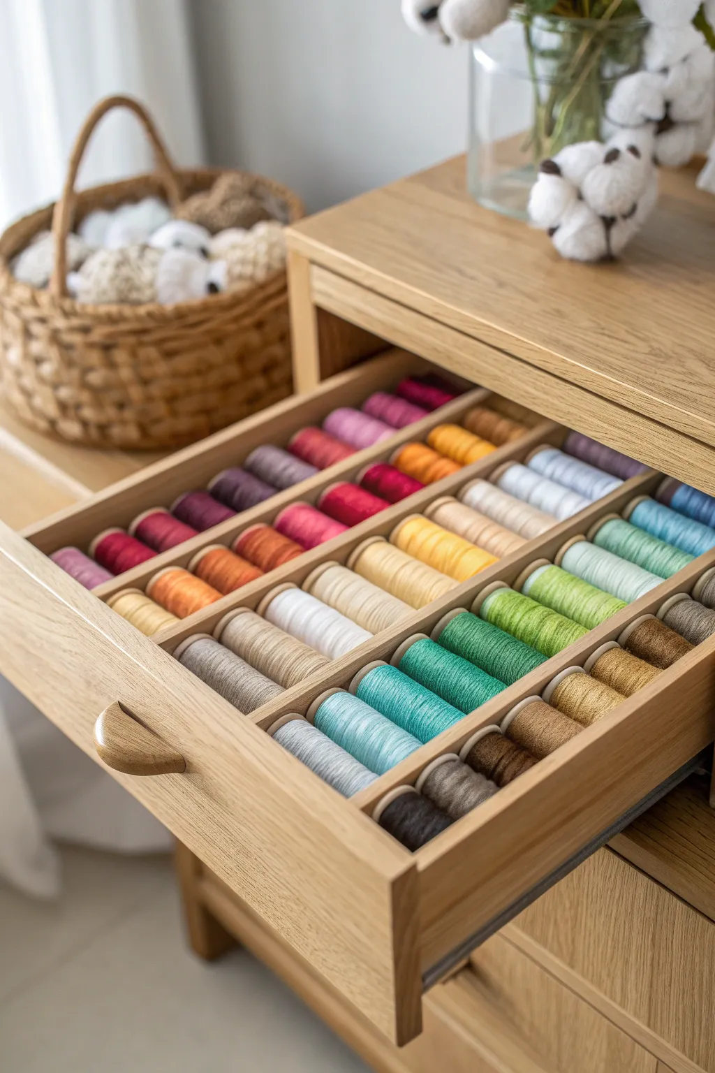 Discover the joy of perfectly organized creativity with drawer dividers that bring order and beauty to your embroidery threads.