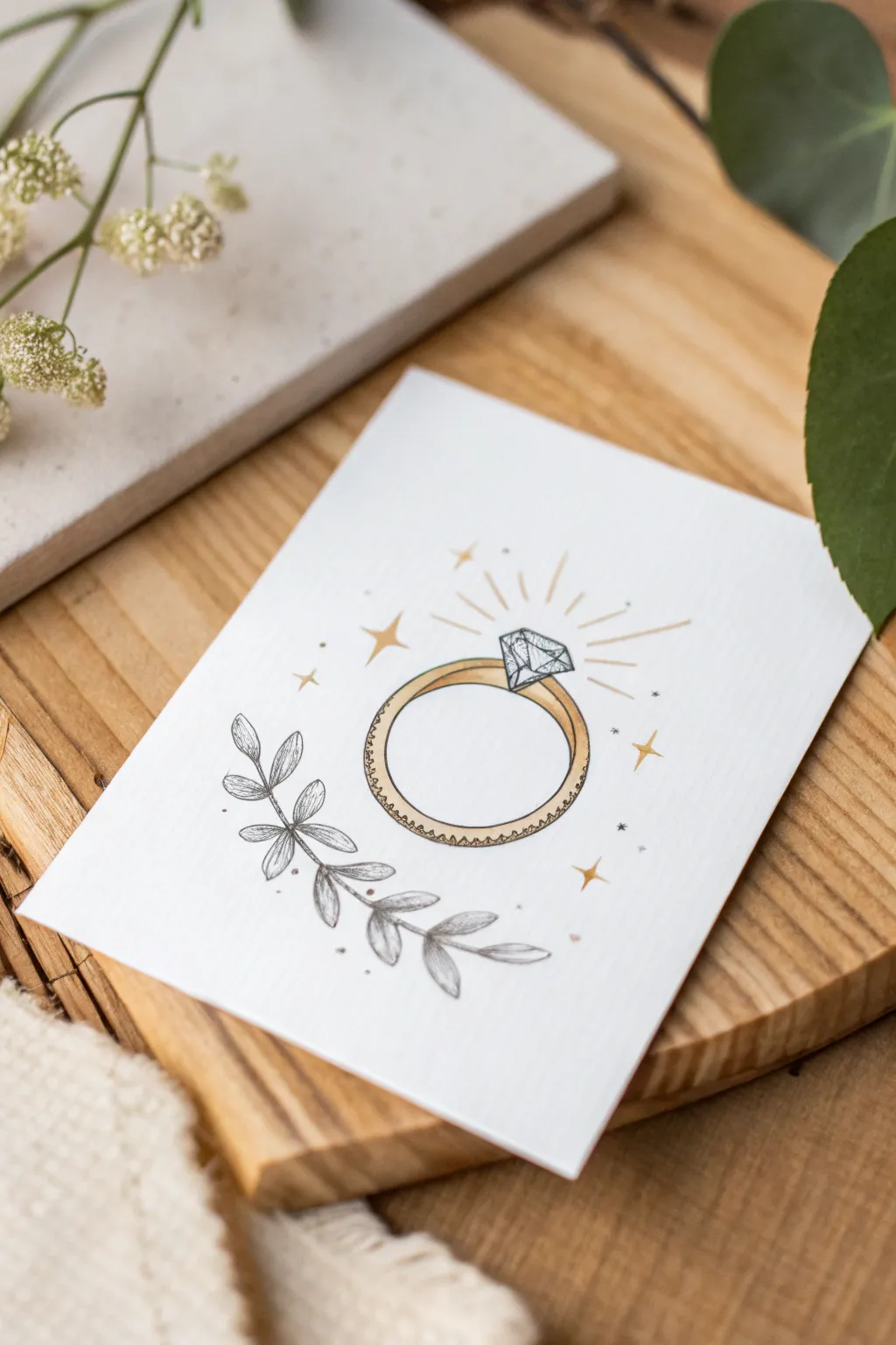 Celebrate commitment with elegance: A minimalist engagement card design featuring a touch of sparkle.