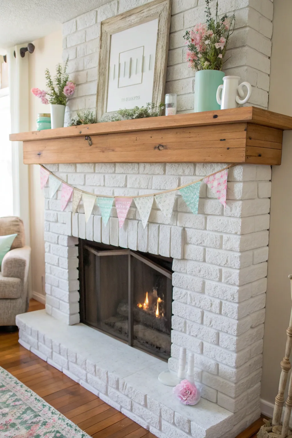 A cottage-style fireplace offering elegance and warmth in a serene setting.