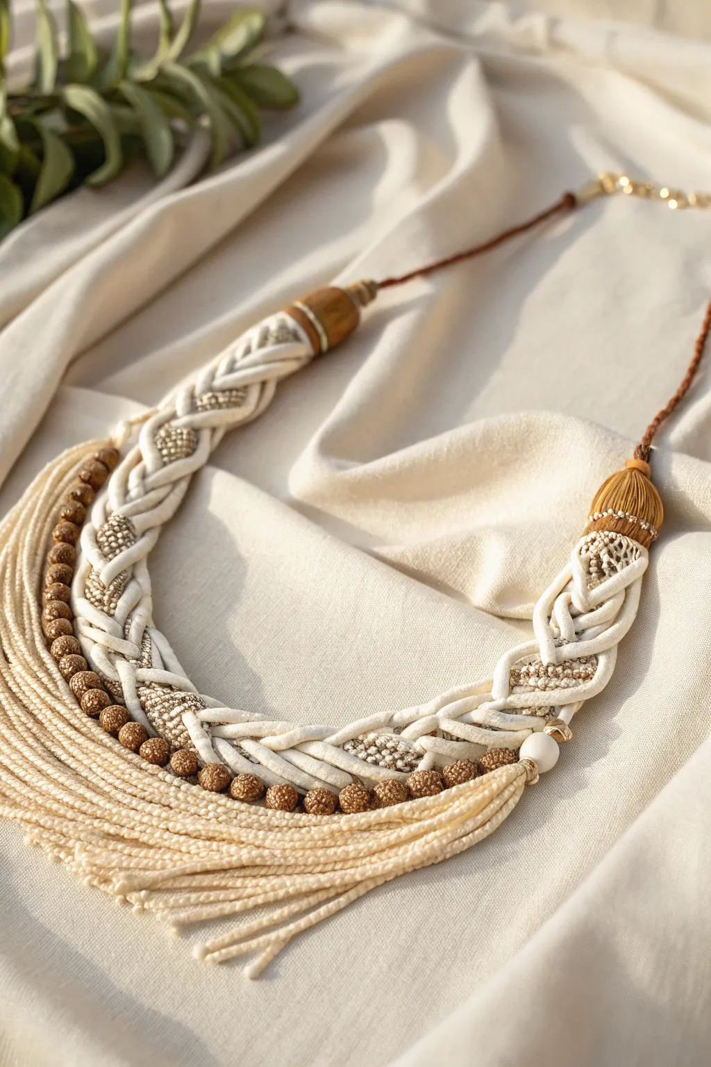 Elevate your style with the perfect blend of textures: a statement fabric necklace that speaks volumes about elegance and craftsmanship.