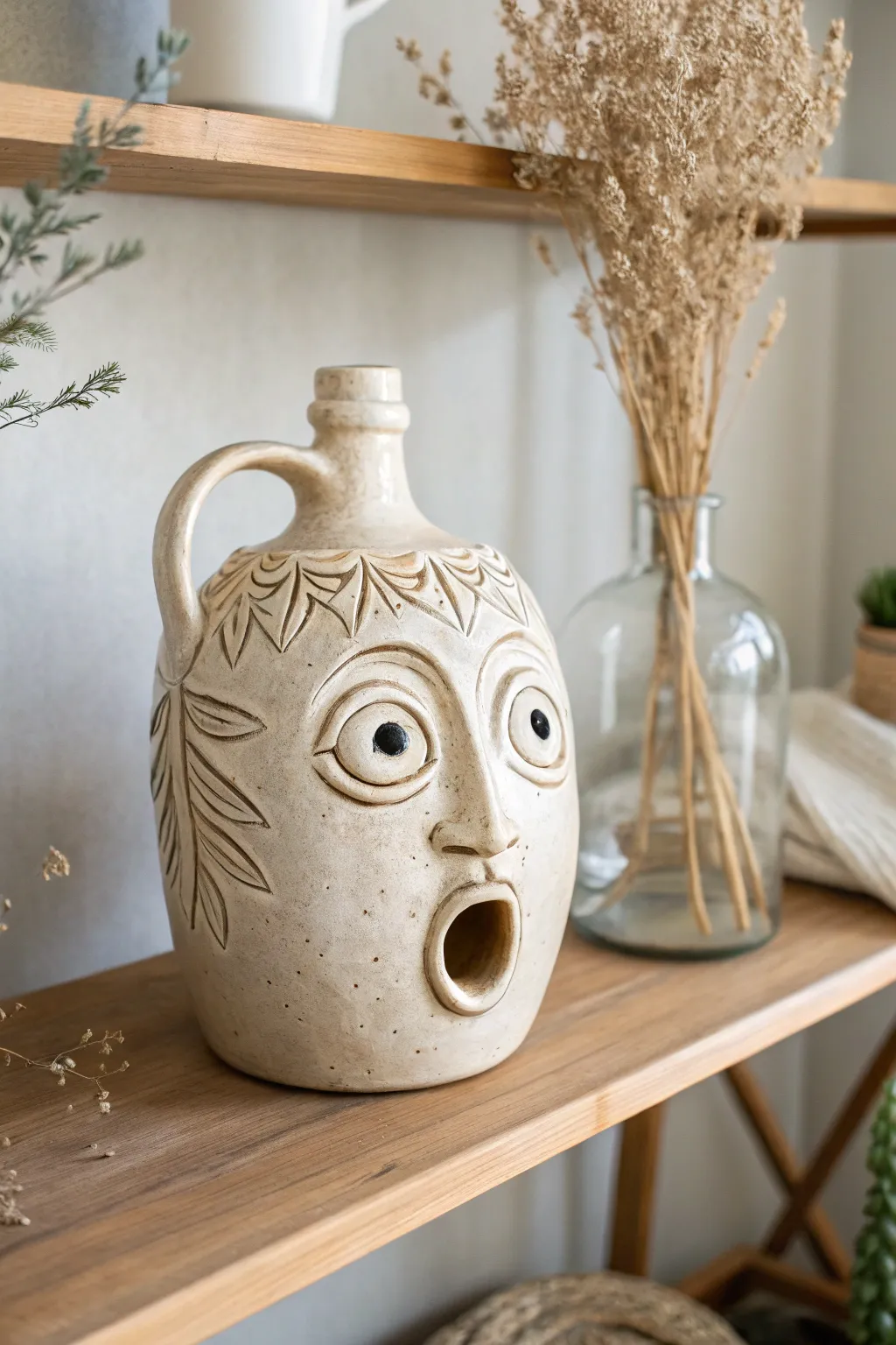 Capturing surprise in ceramic form – this face jug brings a playful 'wow' factor to your decor!