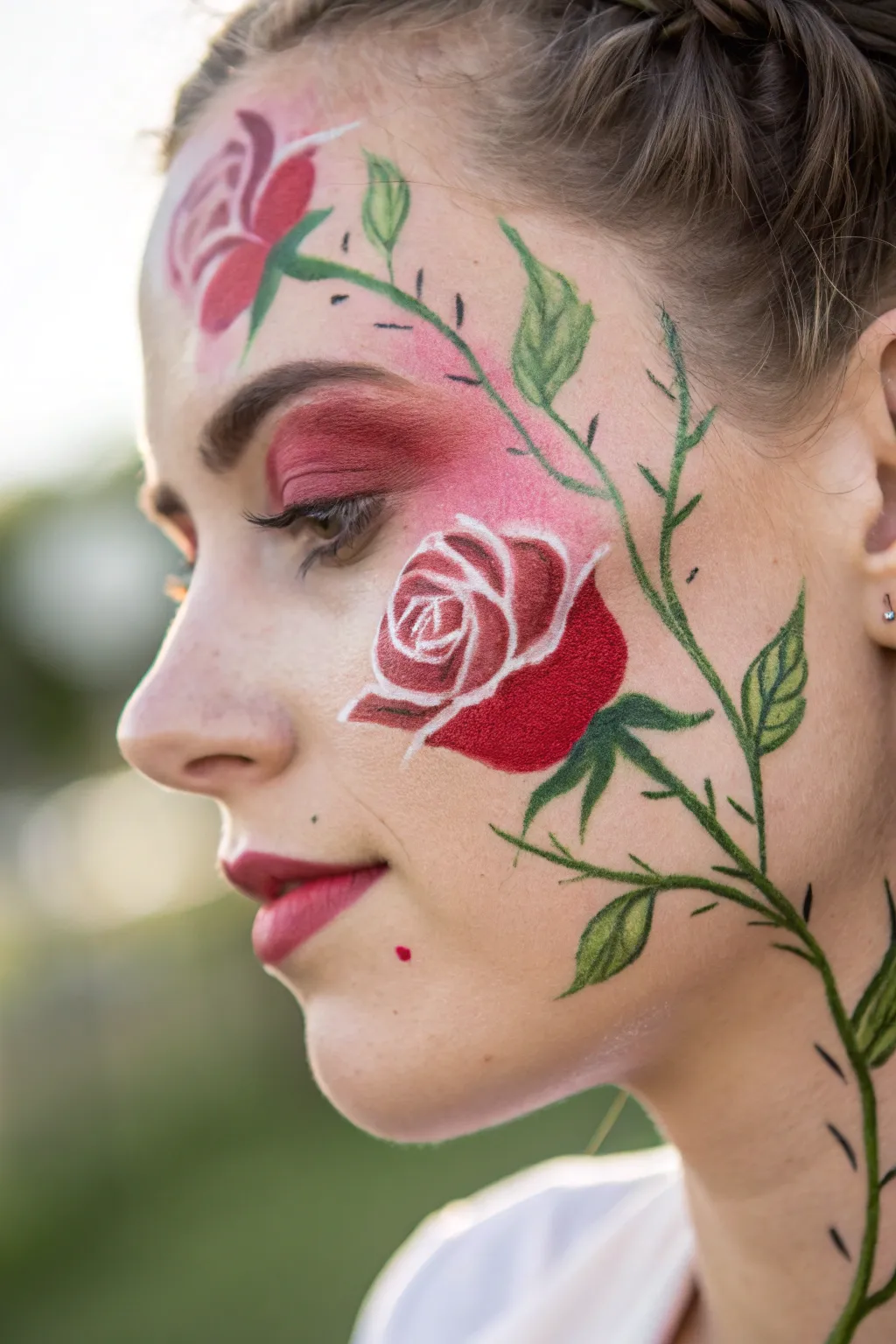 Embrace the art of rosy cheeks with this whimsical rose design.