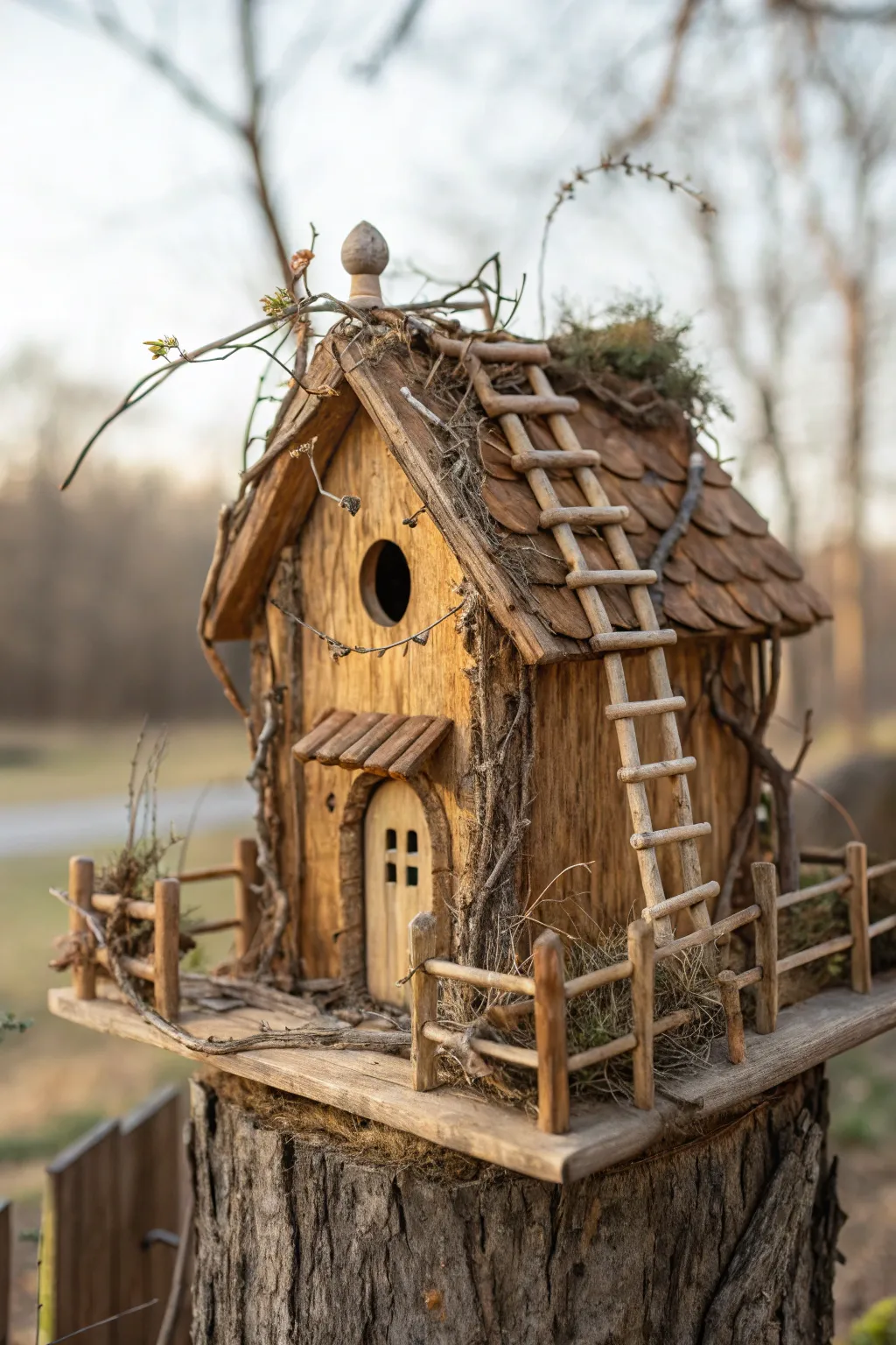 Transform your garden into a fairy tale with charming twig details on your birdhouse!