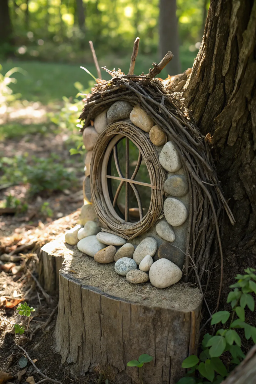 Embrace the magic of nature with this enchanting fairy house window, a perfect blend of simplicity and elegance.