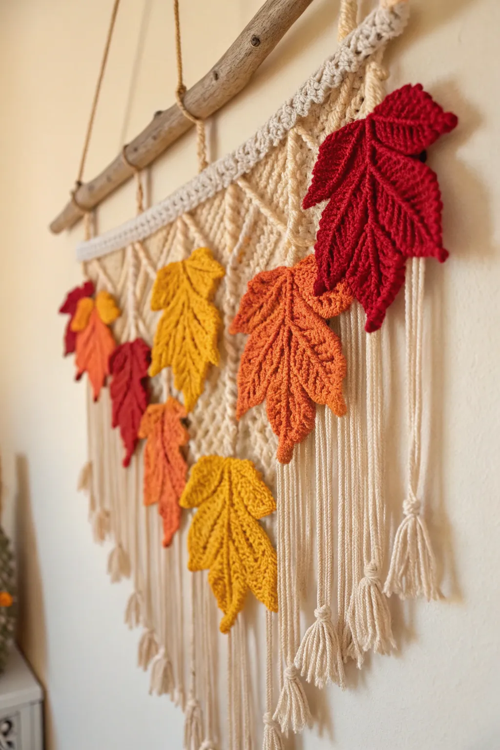 Embrace autumn with a handcrafted leafy wall hanging that brings warmth and elegance to your space.