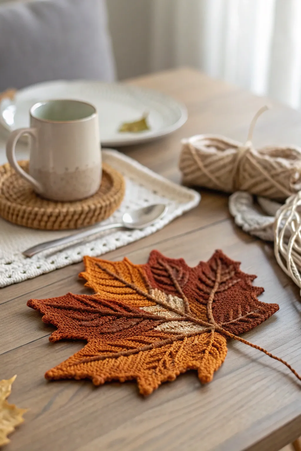 Add a touch of autumn elegance to your table with handcrafted crochet leaves.
