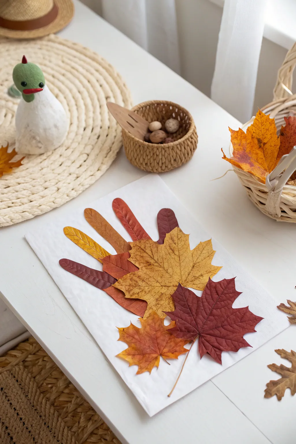 Embrace the charm of autumn with a handcrafted leaf turkey, blending childhood nostalgia with minimalist beauty.