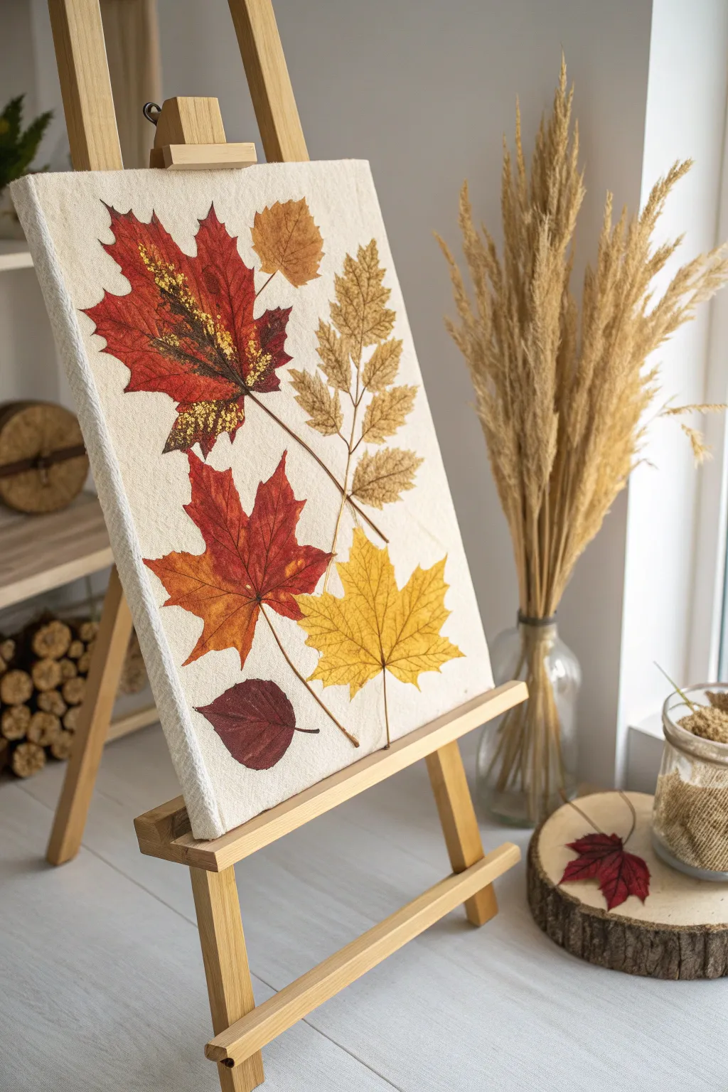 Capture the essence of fall with a handcrafted autumn leaf collage, where simplicity meets natural beauty.
