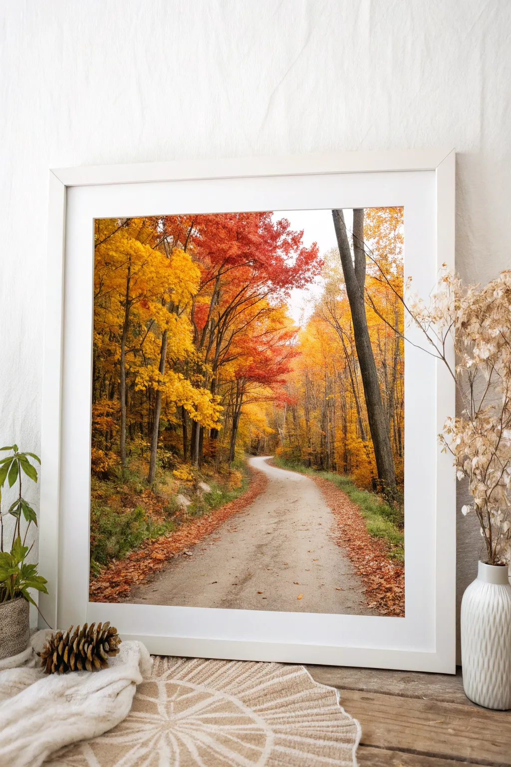 Embrace the tranquility of autumn with a minimalist forest pathway watercolor, where nature's palette comes alive.