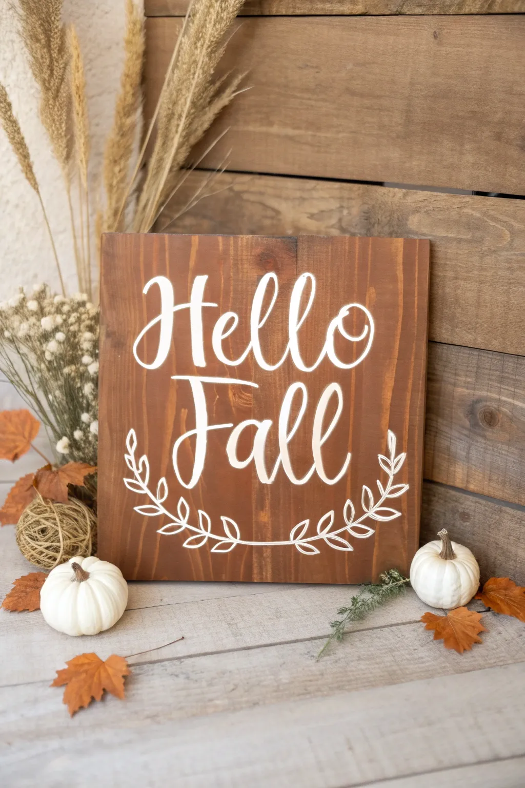 Welcome the season with a touch of handcrafted elegance—'Hello Fall' in minimalist charm.