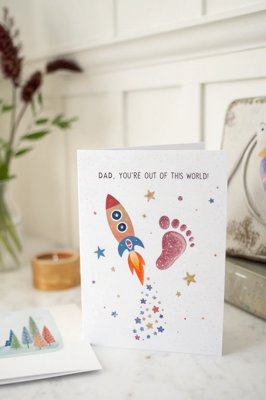Craft a memory with a footprint rocket card this Father's Day – because Dad deserves a keepsake that's out of this world!