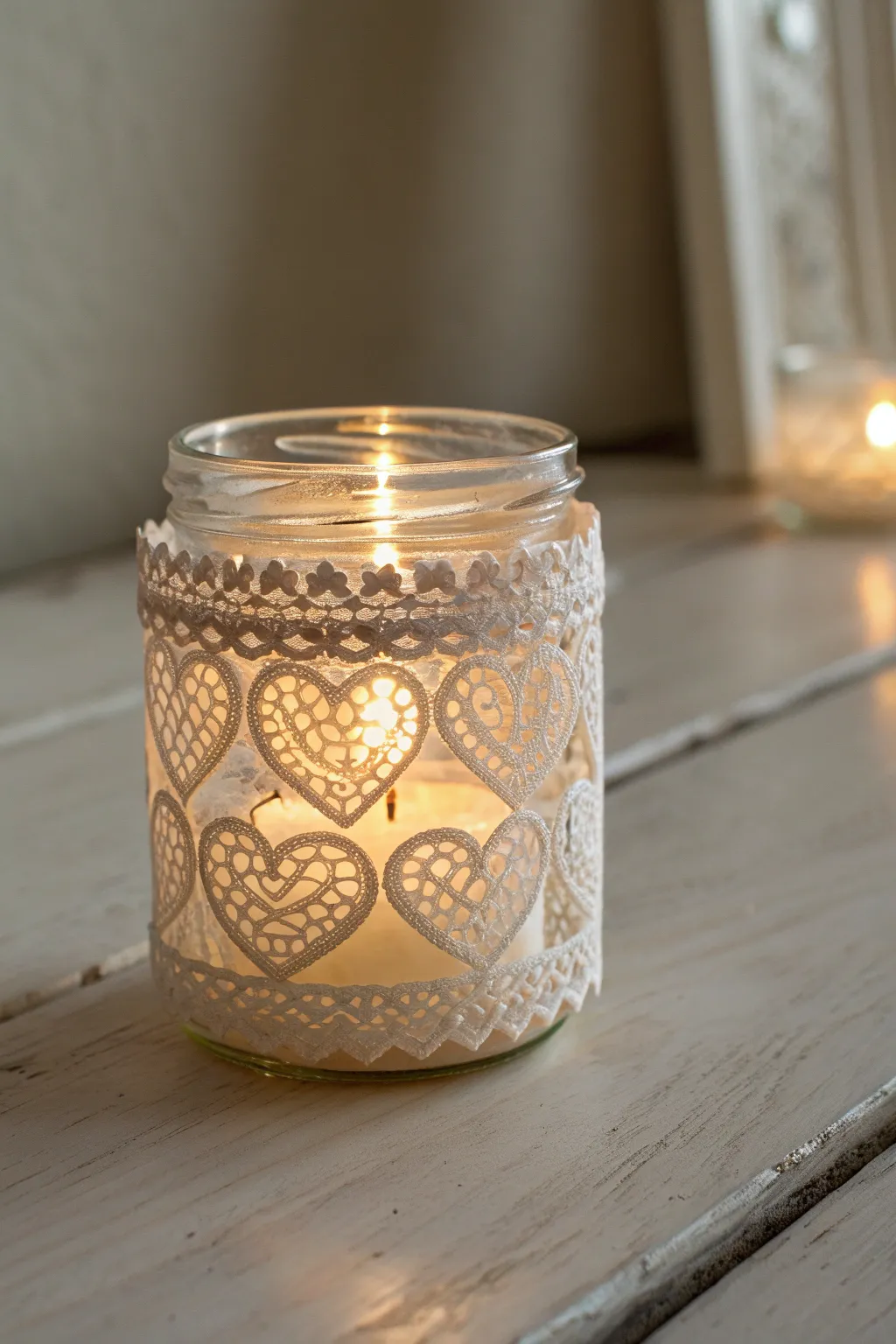 Illuminate your space with love: Elegant lace candle holders perfect for a cozy Valentine's dinner.