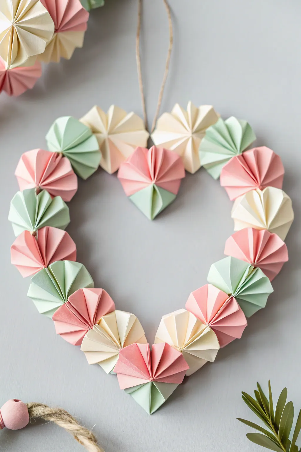 Add a touch of handmade elegance to your door with a charming paper heart wreath. 🌿💖